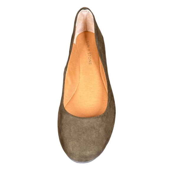 Sun + Stone Womens Eliana Faux Suede Slip on Ballet Flat Green Left Shoe Only - Picture 5 of 10